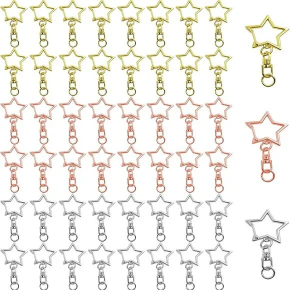 60Pcs Star Shaped Spring Snap Keychain Clip,3 Colors Metal Swivel Clasp Snap Hoo - Picture 1 of 7